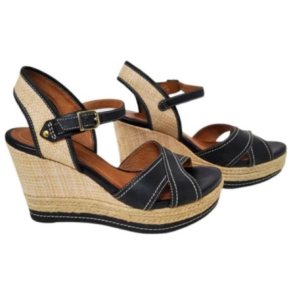 Clarks Indigo Platform Leather 4" Heel Adjustable Buckle Sandals Espadrilles 7.5